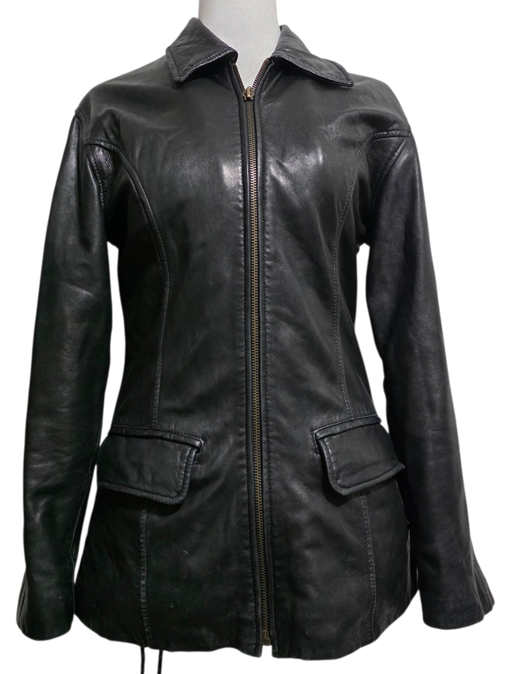 Luis Alvear Black Genuine Leather Jacket XS Fitted Zip Moto Y2K Vintage Chic
